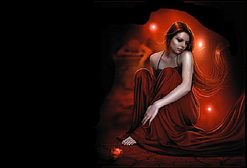 Missing You, fantasy, red, flagstones, redhead, girl HD wallpaper