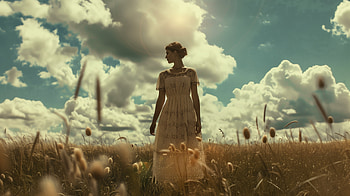 Summer Serenity, woman, summer dress, field, cloud, nature HD wallpaper