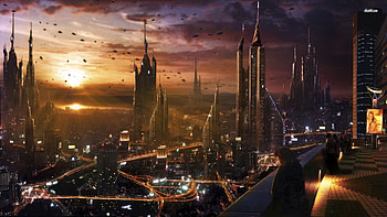 Futuristic city skyline, Travels, by Ethan Johnson HD wallpaper