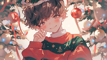 Festive Anime Boy in Christmas Sweater -, anime boy, Christmas sweater HD wallpaper