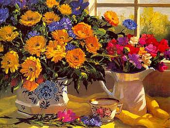 Sunshine flowers, still life, bouquet, window, flower HD wallpaper