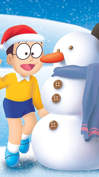 Shinchan And Doraemon, Snowman HD phone wallpaper
