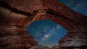 Cave, night, arch, rocks, nature HD wallpaper