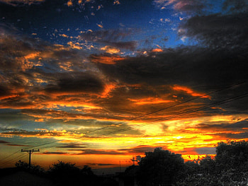Nature, Sunset, Sky, Clouds, Posts, Pillars, Wires, Wire HD wallpaper
