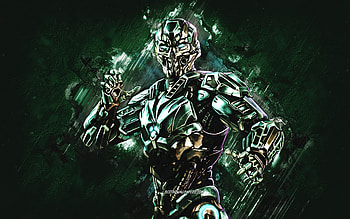 Triborg Cyber, Mortal Kombat Mobile, Kombat Cup Triborg Cyber MK Mobile, Mortal Kombat, green stone background, Mortal Kombat Mobile characters, grunge art, Triborg Cyber Mortal Kombat HD wallpaper