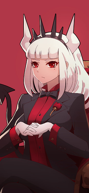 white hair, red eyes, horns, video game, Helltaker HD phone wallpaper