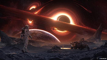 Cosmic Tango, Sci Fi, astronaut, black hole, planetscape HD wallpaper