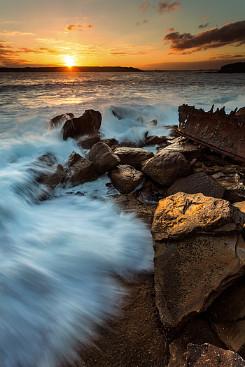 Nature, Sunset, Stones, Waves, Ocean, Surf HD phone wallpaper