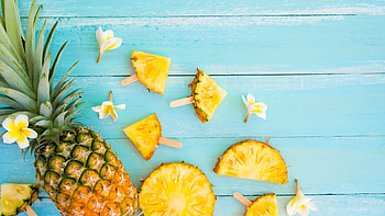 Summer fruit, Pineapple slices, Wooden background, Refreshing HD wallpaper