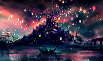 Castle, sky, water, lights HD wallpaper