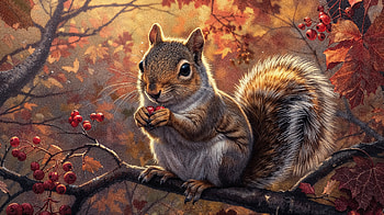 Squirrel Feast in Autumn - Ultra, Animal, squirrel, eating, branch HD wallpaper