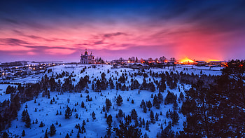 Winter Sunset, nature, Winter, Sunset, snow HD wallpaper