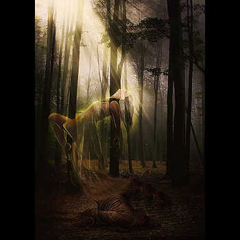 Rising Spirit, art, hot, girl, woman, witch, 3d, abstract, light, forest HD wallpaper