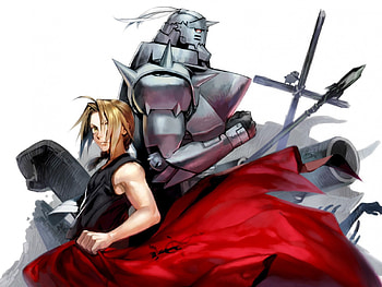 Elric Brothers, alphonse, white bakcground, armor, edward, cool, al, ed, blonde hair, anime boy, males, warrior HD wallpaper
