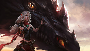 Warrior Girl With Dragon, artist, artwork, artstation, dragon HD wallpaper