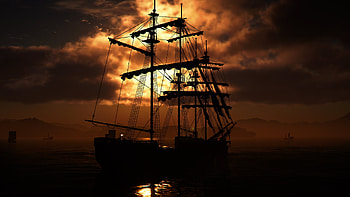 Assassin's Creed Shadows Ultra – Shadowed Pirate Ship Vista, video game, Assassin's Creed Shadows, shadow HD wallpaper