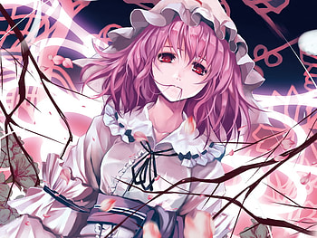 zin, night, magia, short hair, red eyes, blush, pink hair HD wallpaper