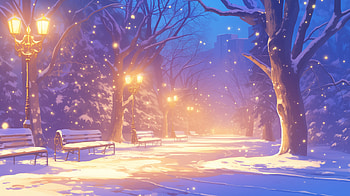 Enchanted Winter Night Park - Snowfall, winter, park at night, Snowing, snowfall, park HD wallpaper