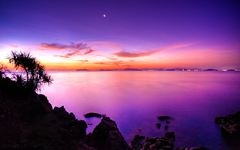 Sunset Moon, sunset, moon, nature HD wallpaper