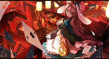 Bunny, cards, anime, alice, girl, long hair, female HD wallpaper