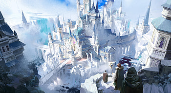 Castle, size, blue, view from the top, white, art, fantasy HD wallpaper