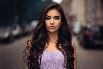 Juicy lips, long hair, woman model, brunette HD wallpaper