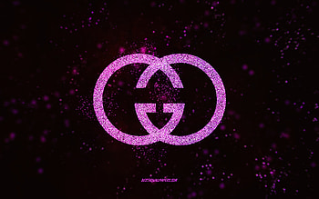 Gucci glitter logo, , black background, Gucci logo, pink glitter art, Gucci, creative art, Gucci pink glitter logo HD wallpaper