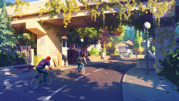 Art, Road, Markup, Bridge, Cyclist HD wallpaper