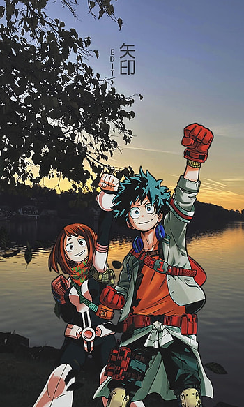 My Hero academia, sky, , uraraka, deku, , android, boku no hero academia, sunset, anime , bnh, Android HD phone wallpaper