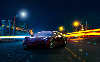 Night, beautiful, race, car, light, lamborghini, super car HD wallpaper