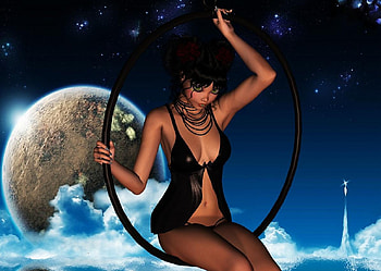 Woman, moon, fantasy, 3d HD wallpaper
