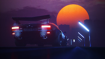 Retrowave Road Moon Night Lights , retrowave, synthwave, artist, artwork, digital-art HD wallpaper