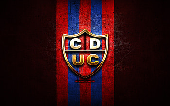 Union Comercio FC, golden logo, Liga 1 Apertura, red metal background, football, peruvian football club, Union Comercio Cristal logo, soccer, CD Union Comercio HD wallpaper