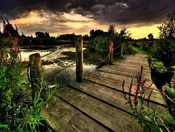 after sunset, bridge, sunset HD wallpaper