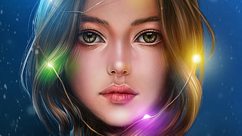 Girl Portrait Lights Hanging Around Head , portrait, artist, artwork, digital-art, artstation HD wallpaper