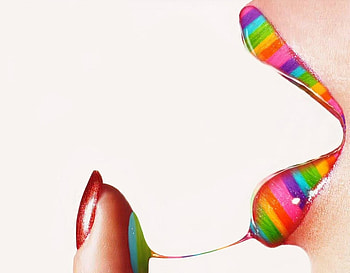 Rainbow lips, colorful, finger, rainbow, nail, lips, woman, mouth HD wallpaper