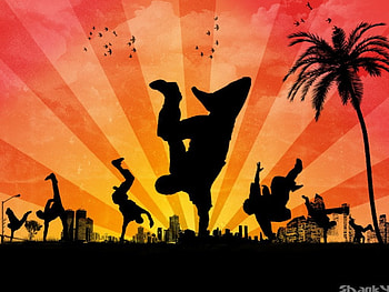 Dancing in the Streets, city, art, tree, dancing, building, vector, figures, silhouette, color burst HD wallpaper