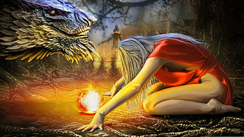 Her best friend, dragon, girl, digital, art HD wallpaper