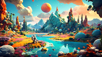 Alien Planet, alien, planet, polygon, astronaut, lake HD wallpaper