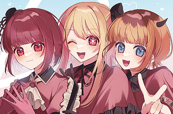 Oshi no Ko : Ruby Hoshino & Kana Arima with Mem-Cho Charm, Mem-Cho (Oshi no Ko), Ruby Hoshino, Kana Arima, Anime, Oshi no Ko HD wallpaper