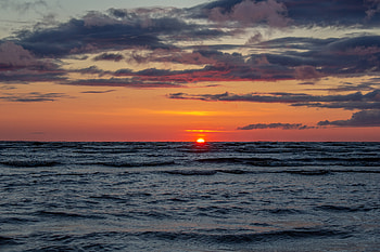 Nature, Sunset, Sky, Sea, Waves, Horizon HD wallpaper