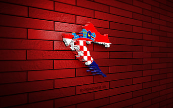 Croatia map, , red brickwall, European countries, Croatia map silhouette, Croatia flag, Europe, Croatian map, Croatian flag, Croatia, flag of Croatia, Croatian 3D map HD wallpaper