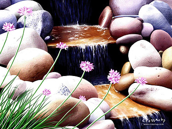 Flower At Stones, stone, grass, flowers, 3d HD wallpaper