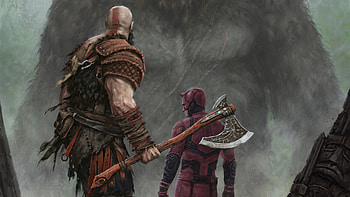 Kratos Daredvil And Kong , daredevil, kratos, king-kong, artist, artwork, digital-art, artstation HD wallpaper