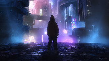 Neon Vigil — Sentinel of the Cybercity, Sci Fi, city, person, sci fi city HD wallpaper