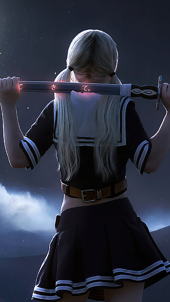 Girl with katana at moonlight Anime Ultra HD phone wallpaper