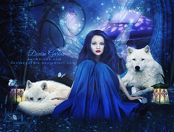 Beautiful Fantasy, wolves, lamp, dogs, mushrooms, woman, fairy, butterflies, book, fantasy, abstract, animals HD wallpaper
