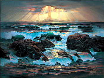 Retribution, painting, art, other, sunset, ocean HD wallpaper