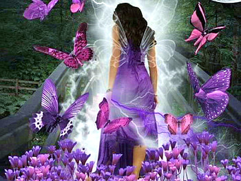 Walking Through Flowers, trees, butterflies, flowers, woman HD wallpaper