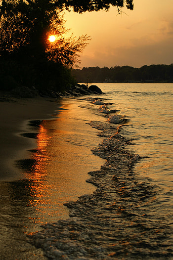 Holidays, Sunset, Sea, Beach, Coast, Glare HD phone wallpaper